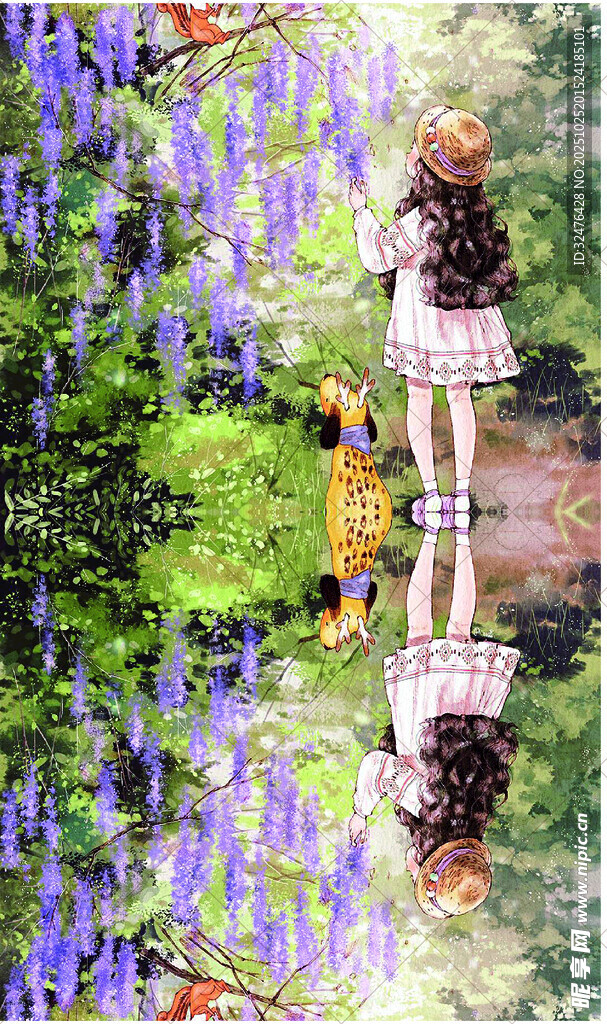 女孩漫步于烂漫花丛中