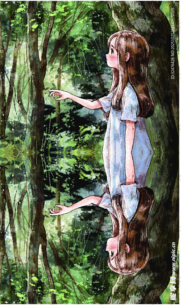 森林中的梦幻长发少女