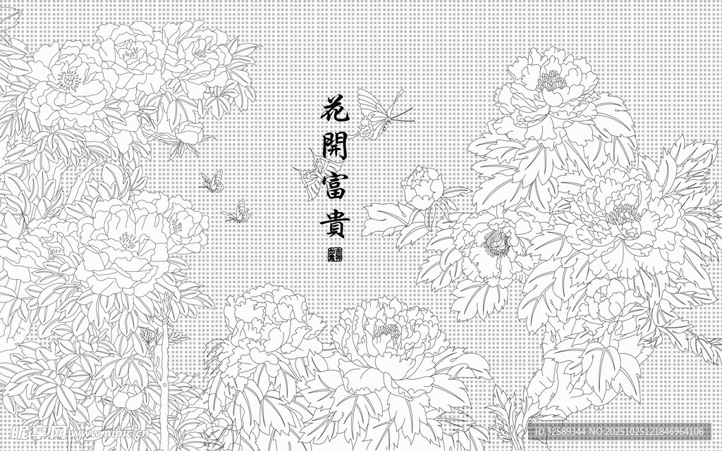 中式花卉线描图案设计