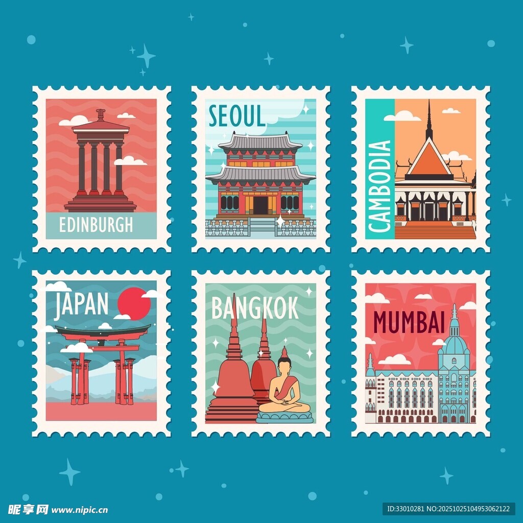 世界著名建筑邮票图案