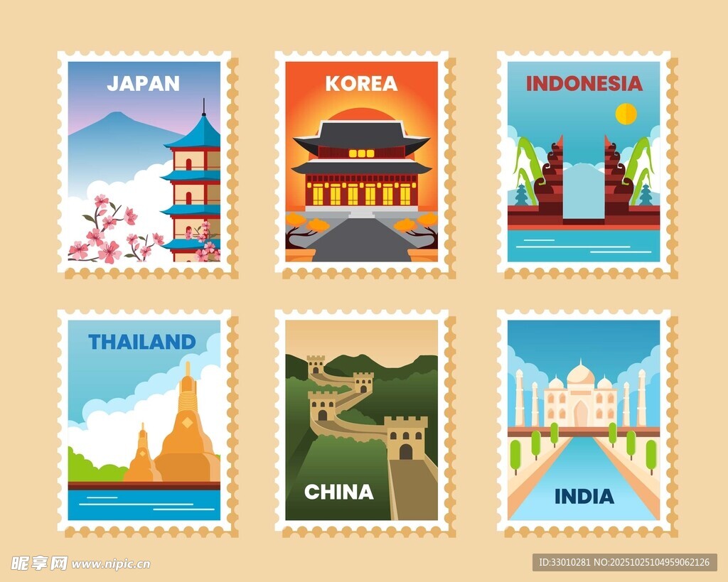 世界著名景点邮票图案