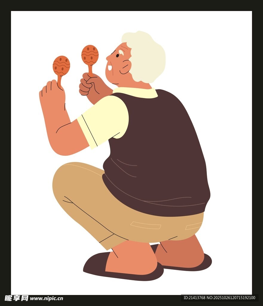 老人专注玩拨浪鼓