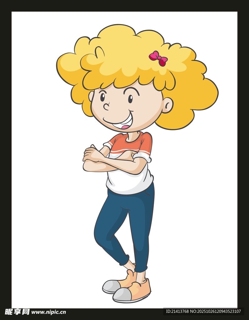 卷发女孩抱臂站立