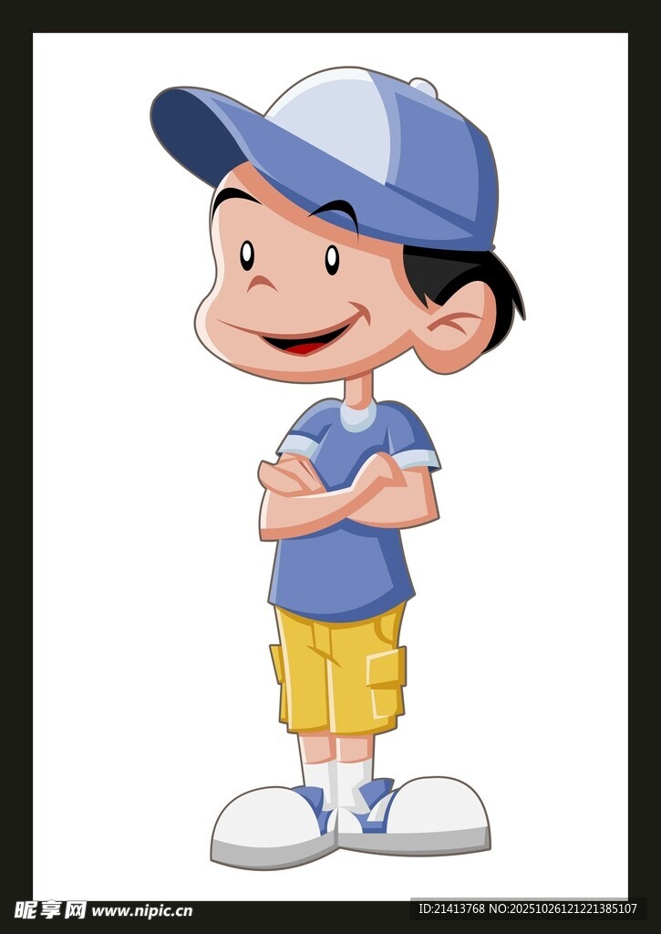 戴帽男孩开心站立