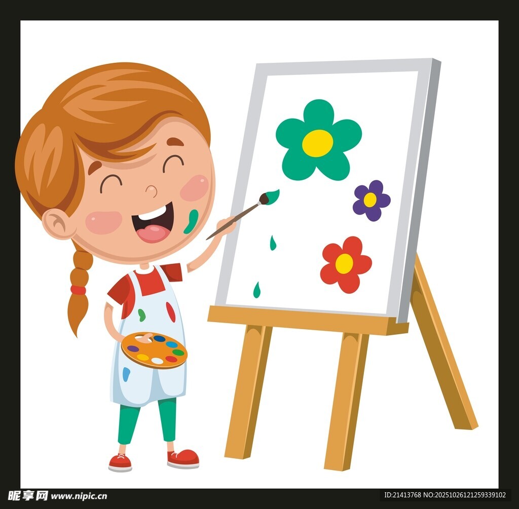 小女孩快乐作画