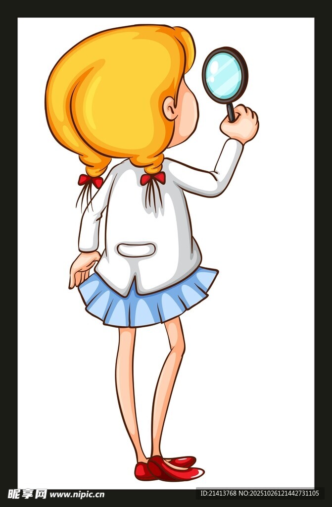 女孩持放大镜探索