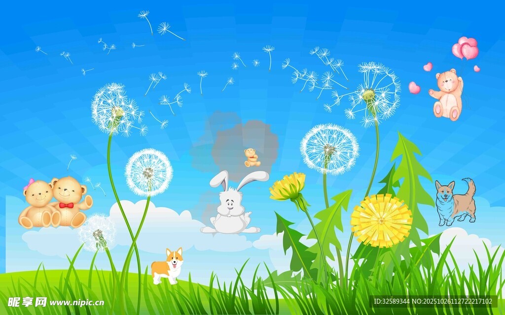 梦幻蒲公英田园童趣场景