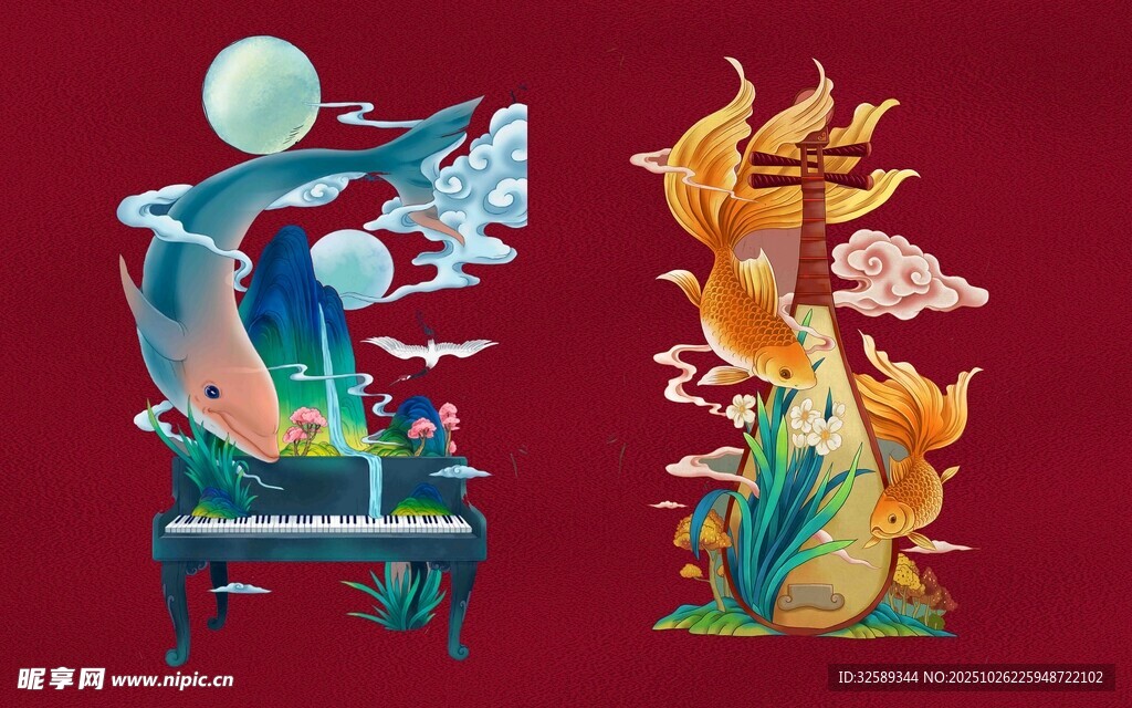 国风神话元素奇幻插画