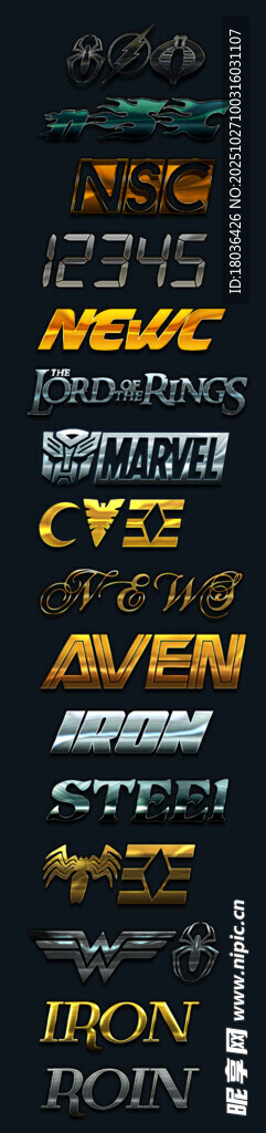 游戏风格金属效果标题图层样式