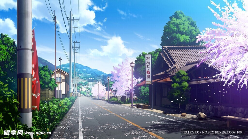春日樱花街道风景图