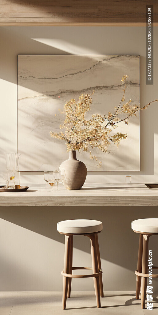 简约吧台与装饰花瓶场景