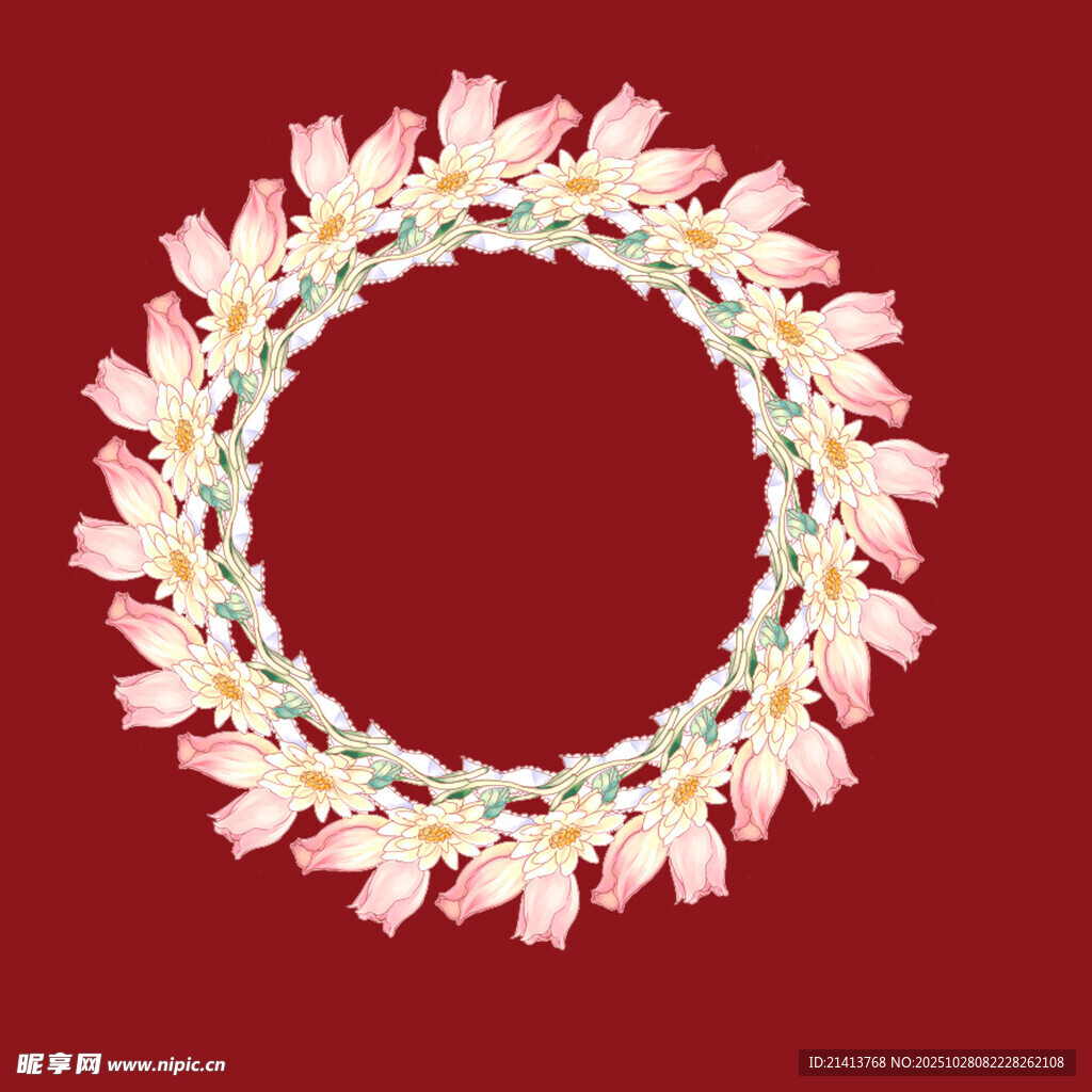 粉色花朵环形装饰图案