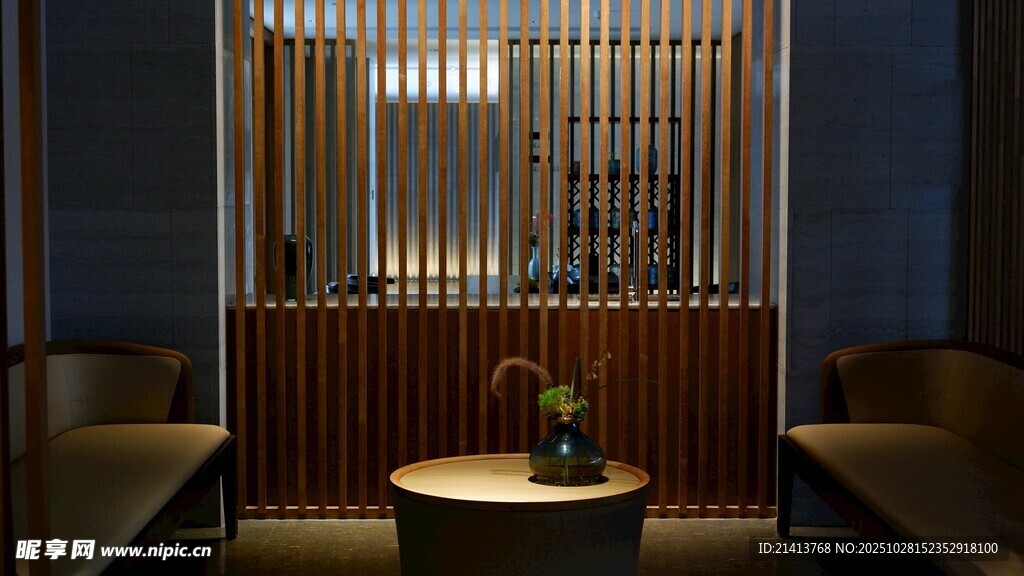 中式雅致茶室角落场景