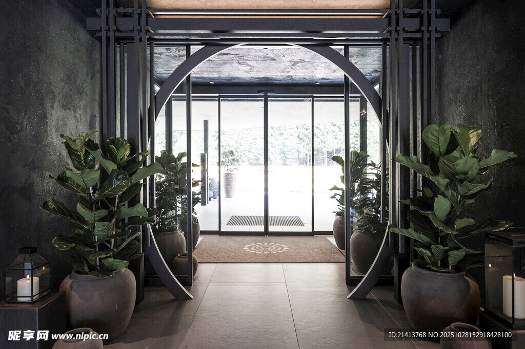 现代风绿植装点的室内门廊