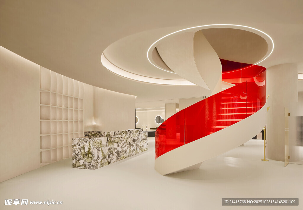 现代室内红色旋转楼梯设计