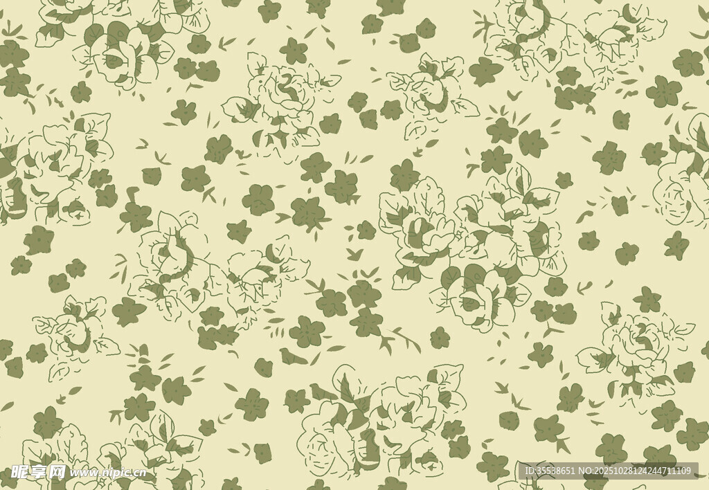 复古风绿色碎花图案背景