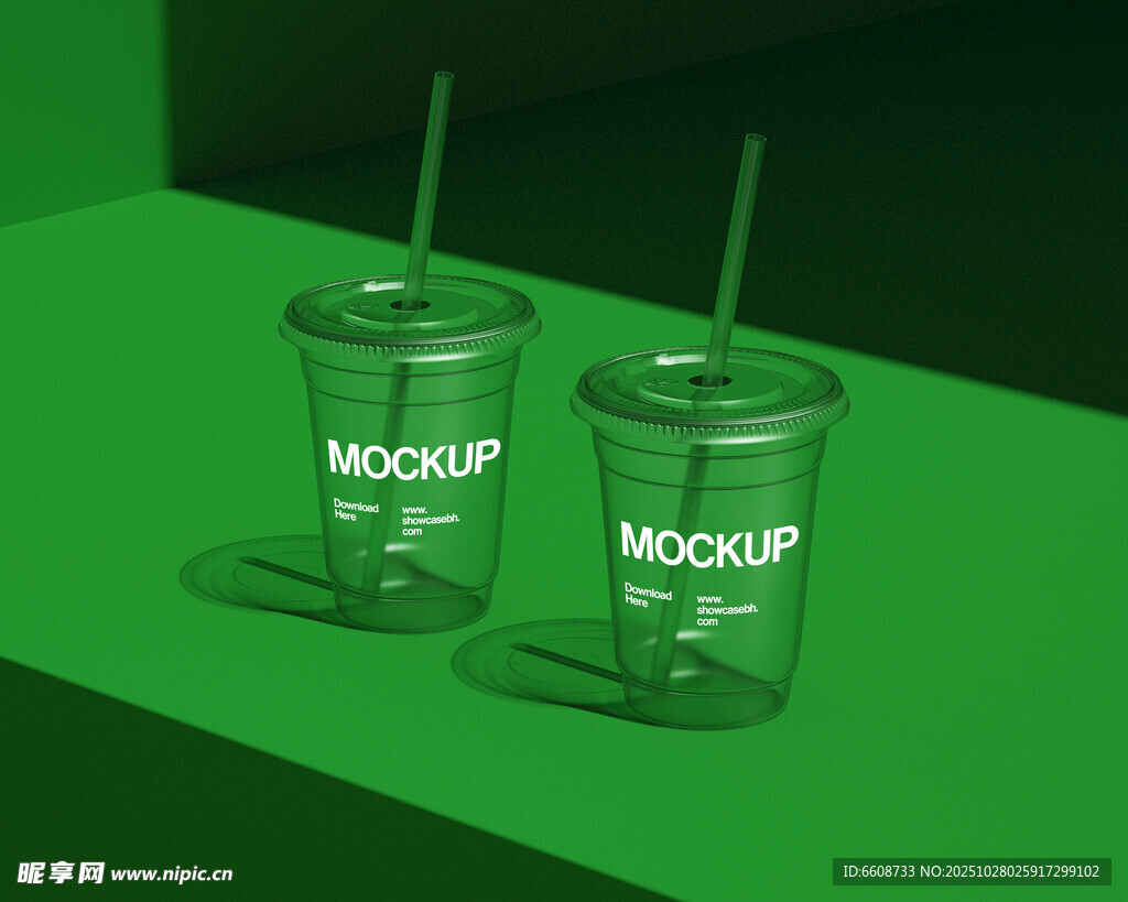 绿色背景双杯饮品模型