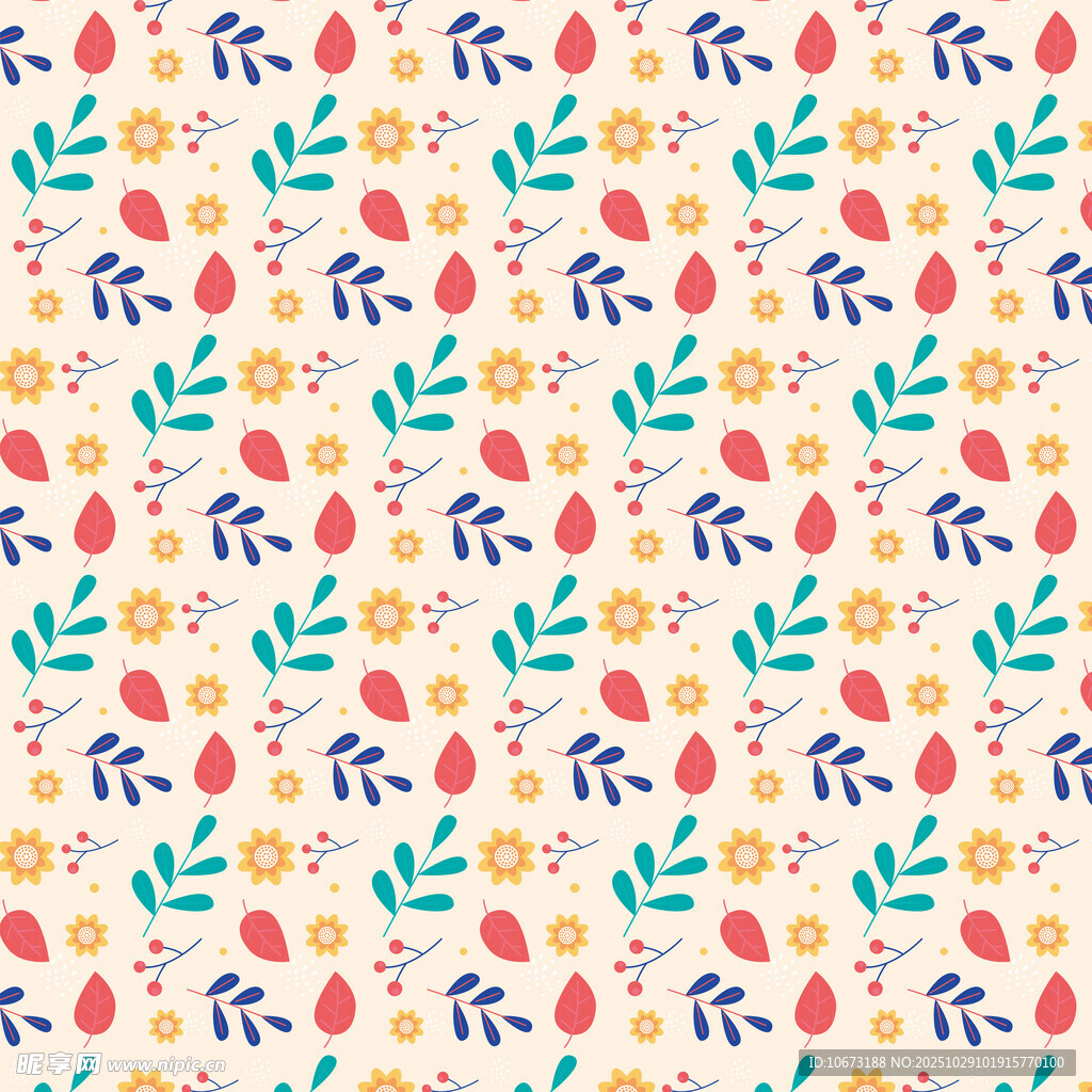 多彩花卉植物无缝图案
