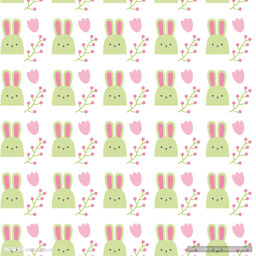兔子花卉粉色无缝图案