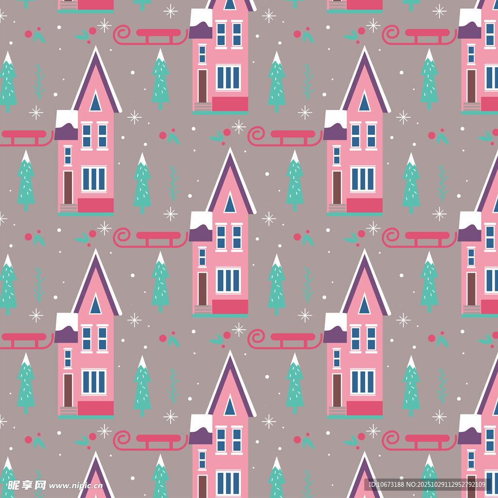 圣诞风房屋树木图案背景