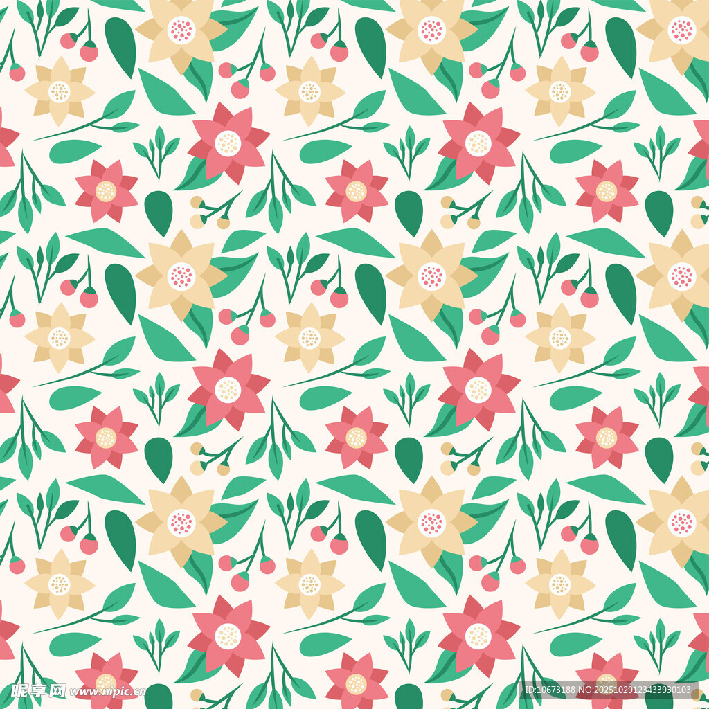 清新花卉无缝图案背景