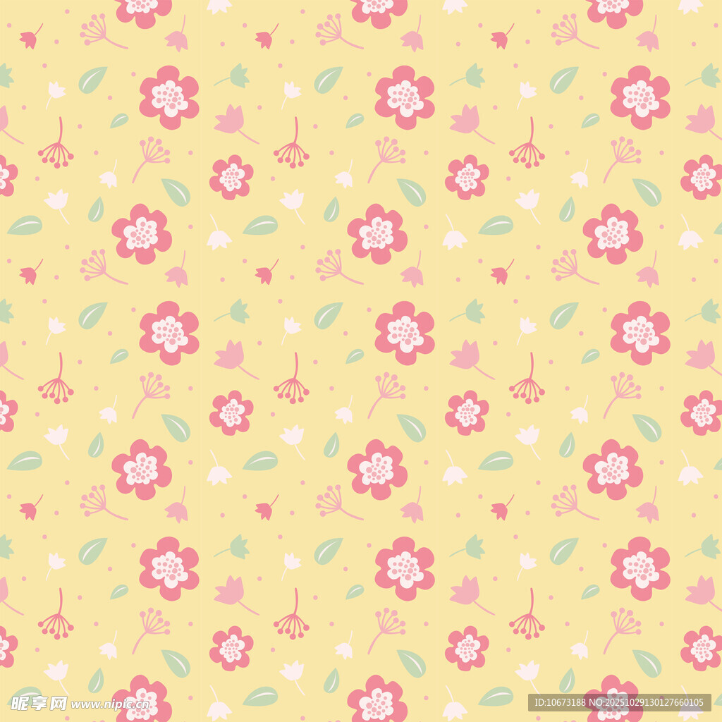 黄色底粉色小花图案背景