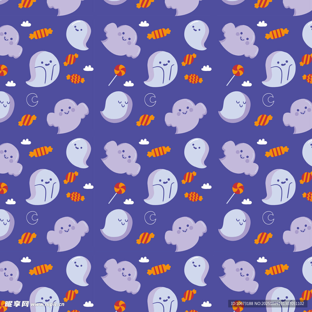 紫色背景卡通图案无缝纹理