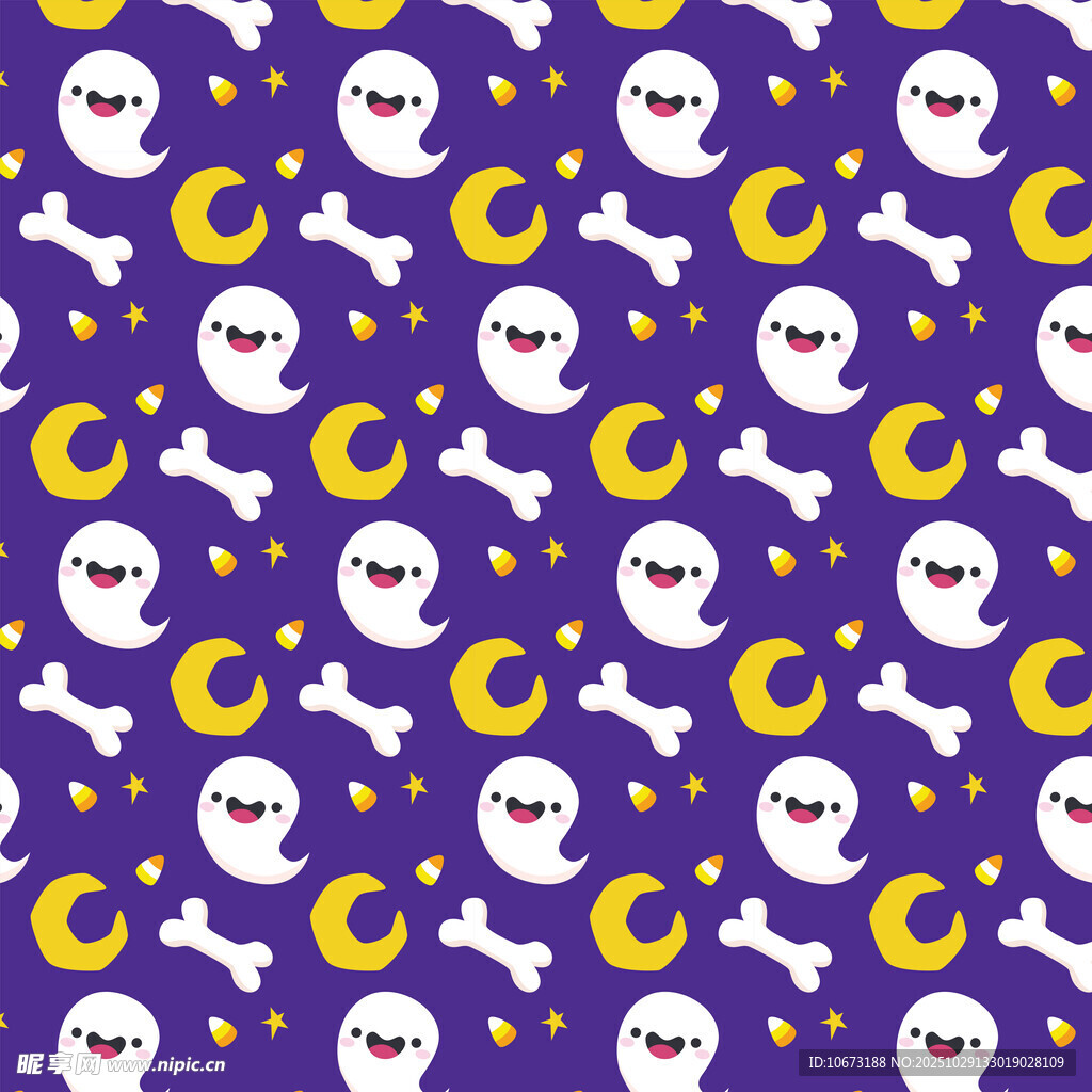 紫色背景万圣节元素图案