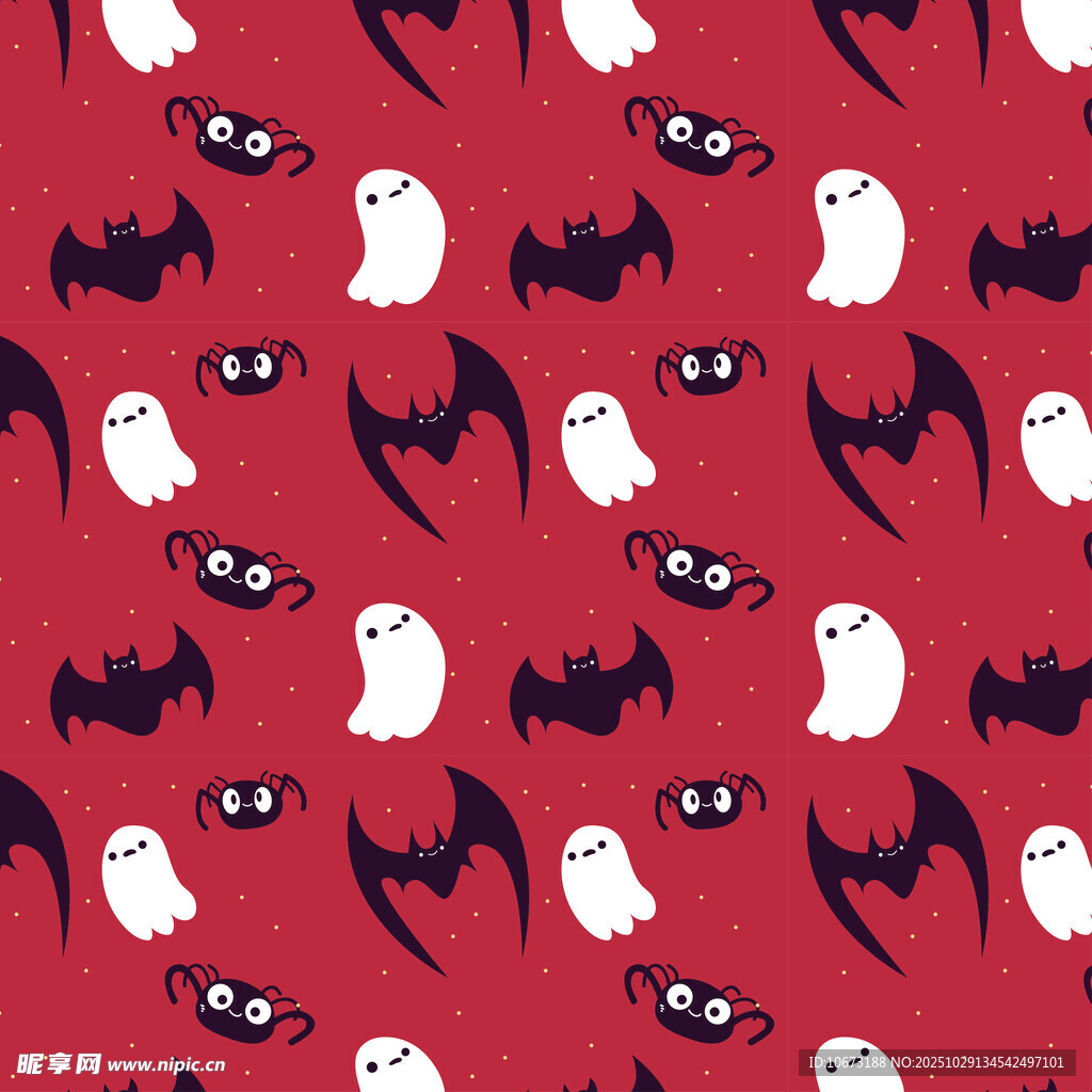 红色背景万圣节鬼怪图案