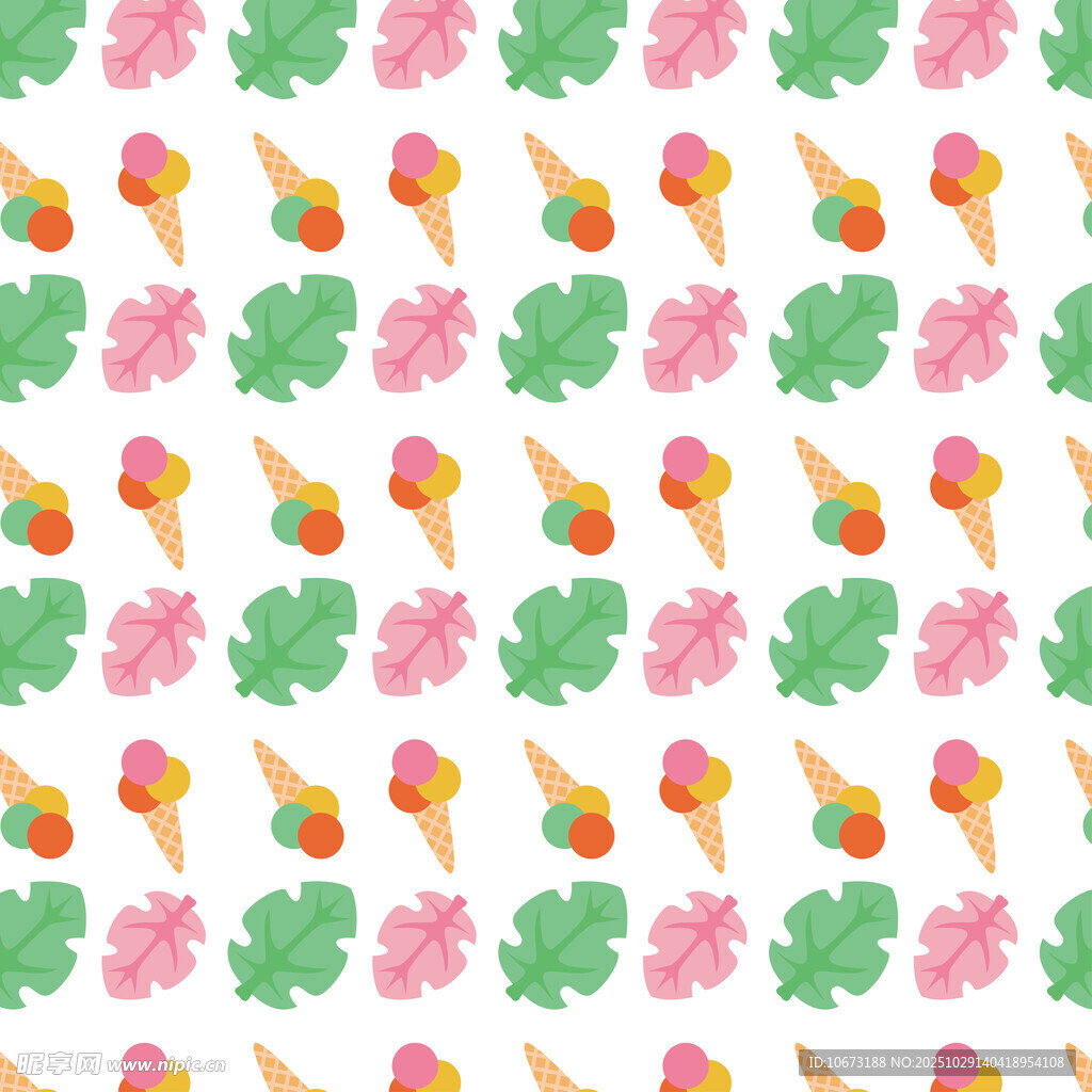 夏日冰淇淋树叶图案背景