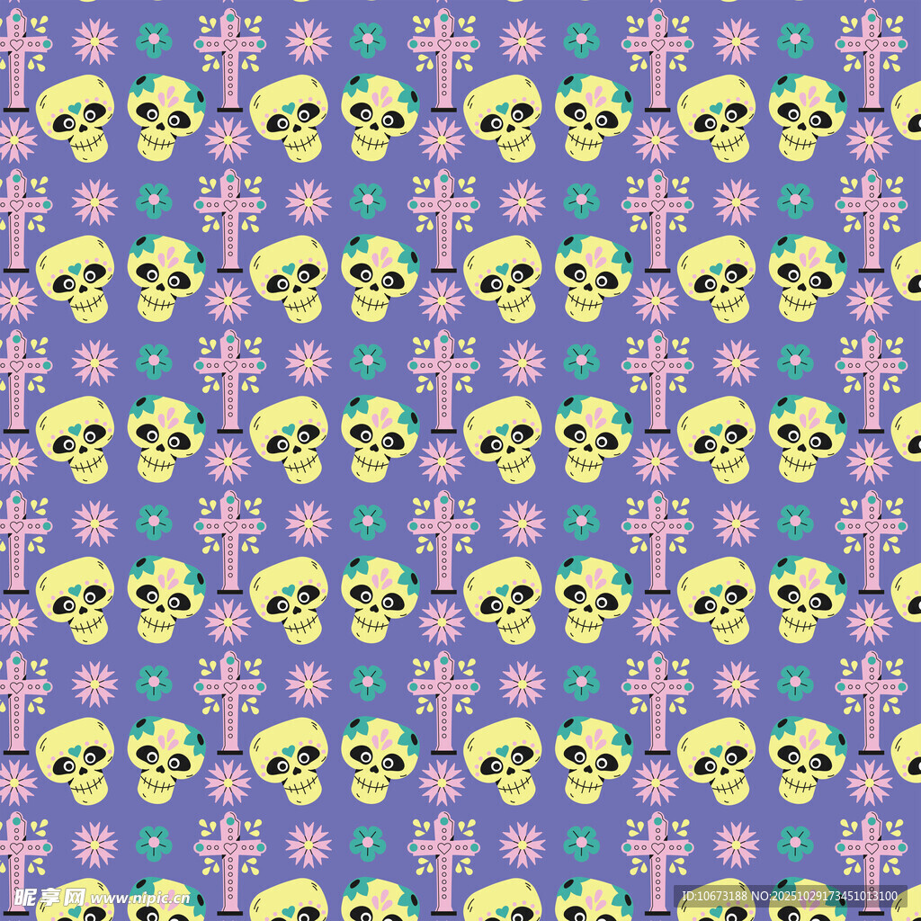 骷髅花卉图案无缝背景