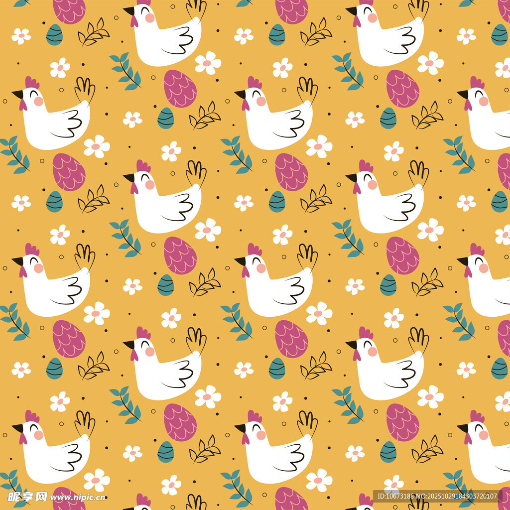 可爱小鸡花卉图案背景