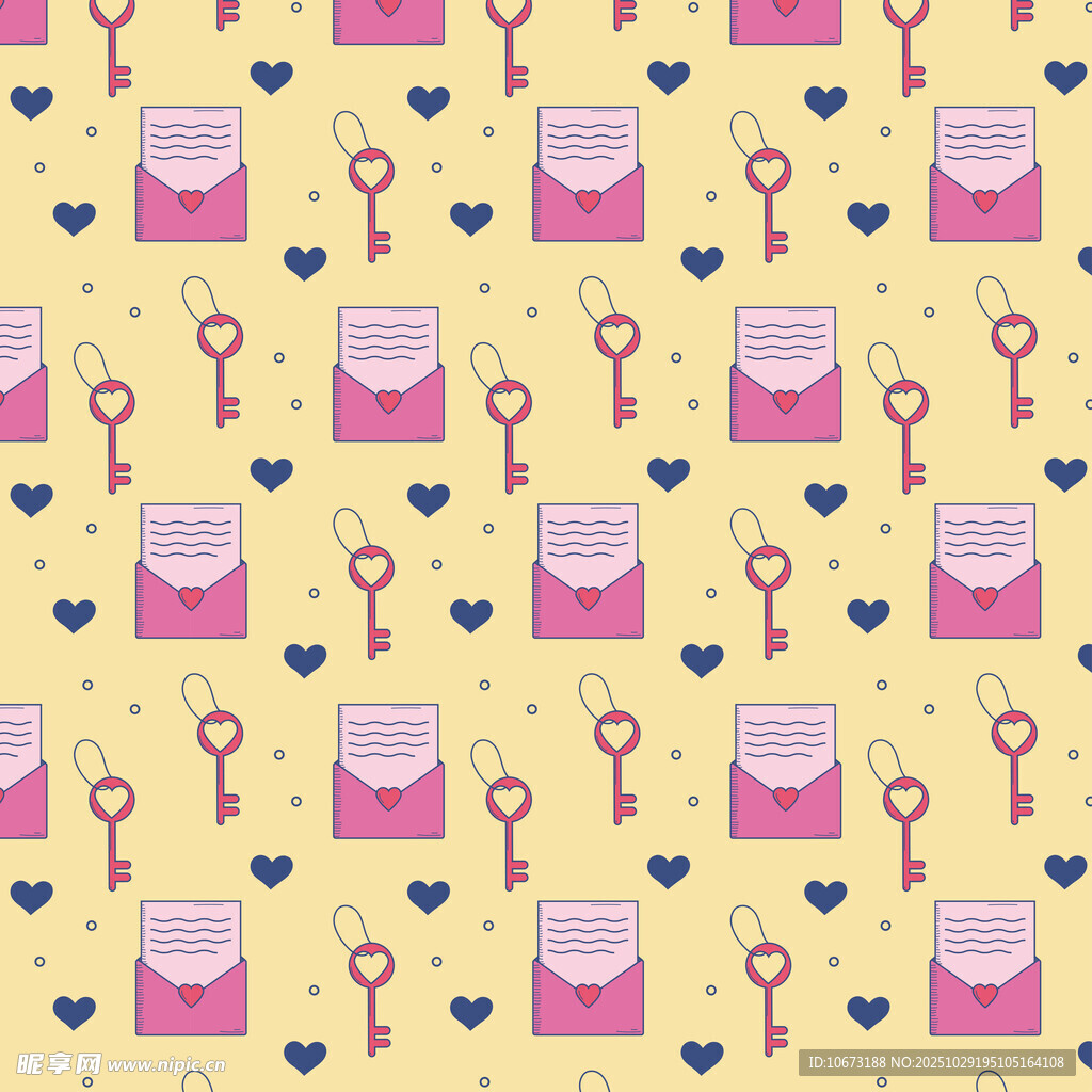 粉色信封钥匙爱心图案背景