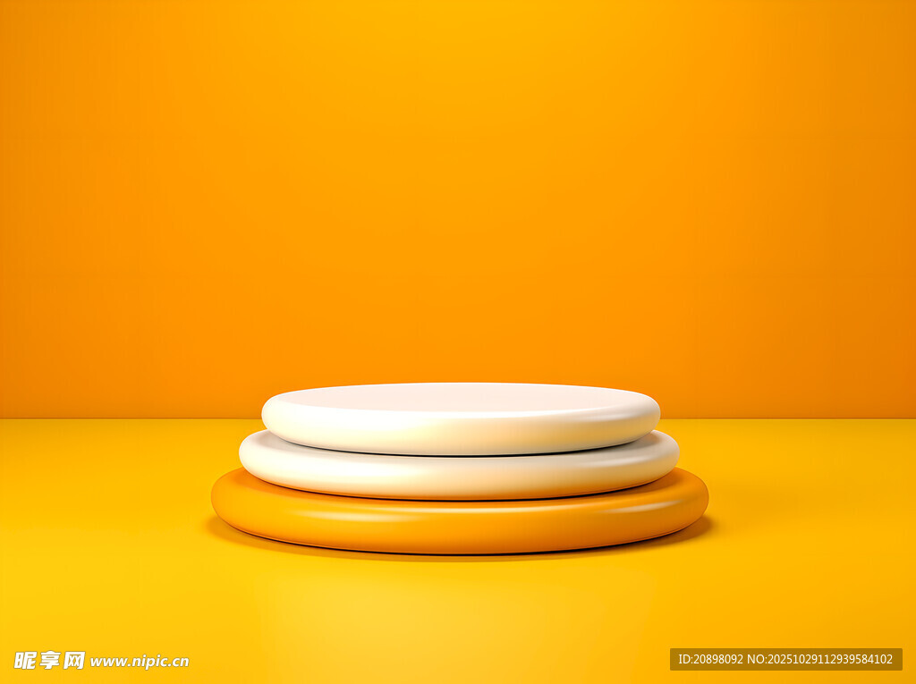 三层圆形物件摆于橙黄背景