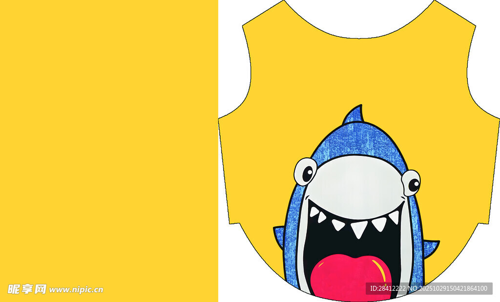 卡通鲨鱼图案黄色背心