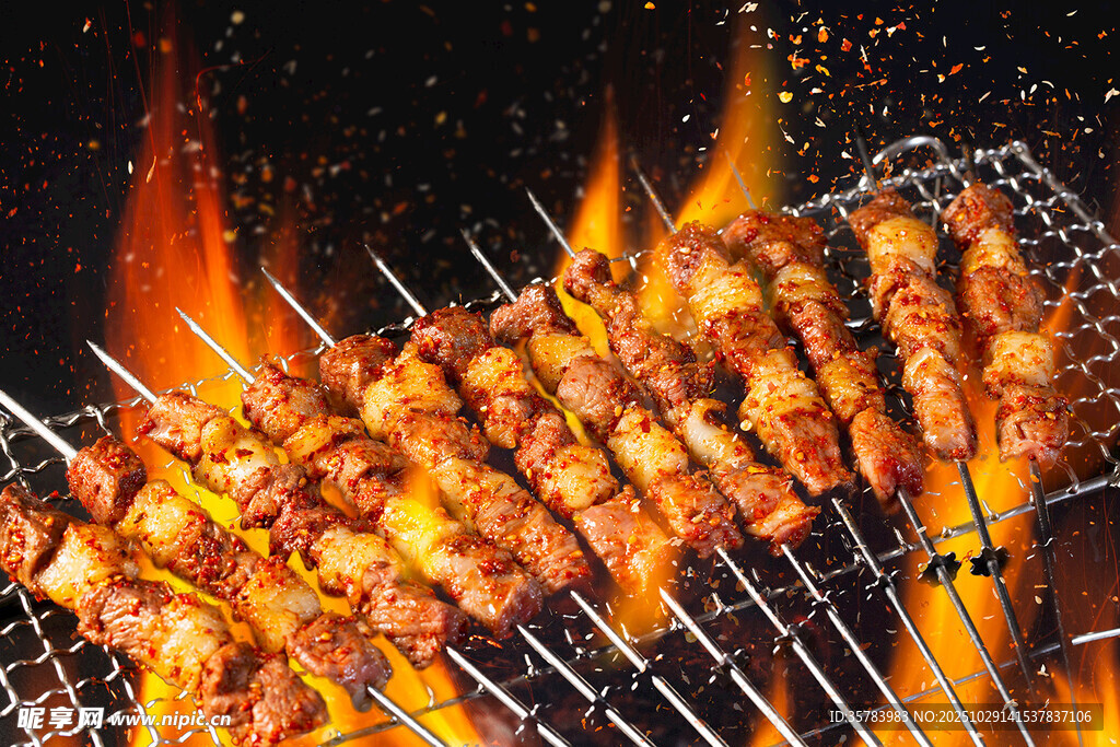 炭火上的美味烤肉串