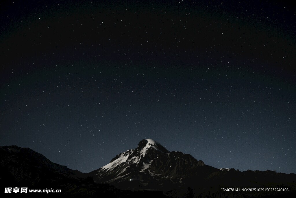 夜空下的雪山剪影