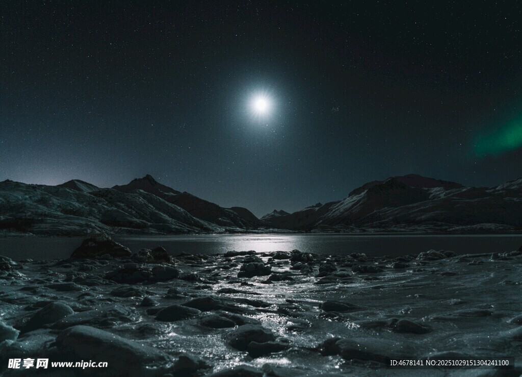 月夜下的静谧冰川景观