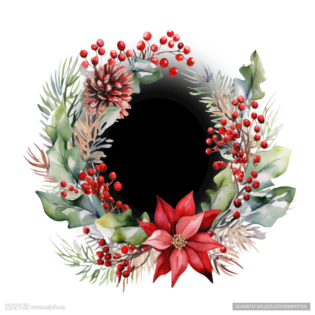 圣诞花环水彩插画图案