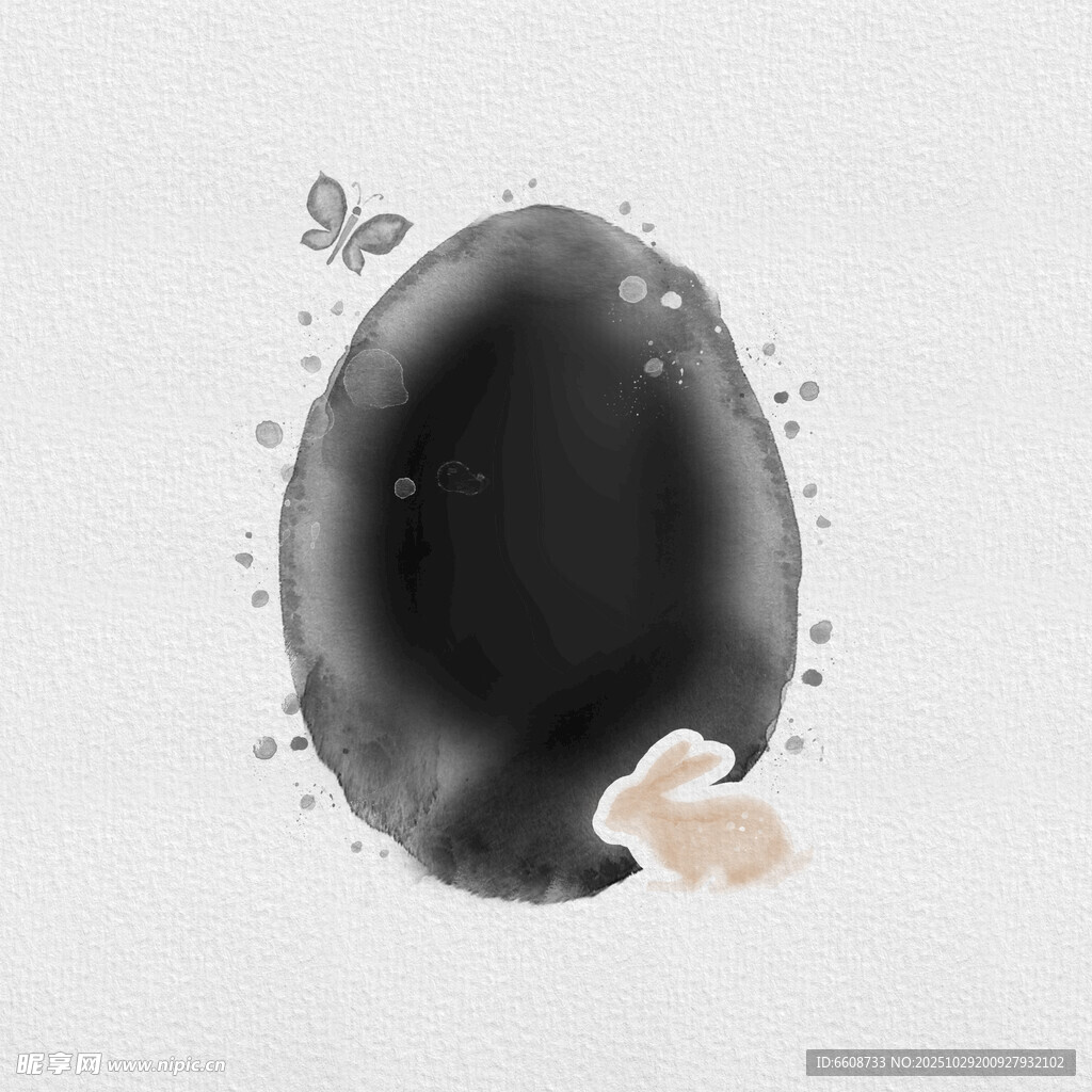 水墨风蛋形图案与蝴蝶元素