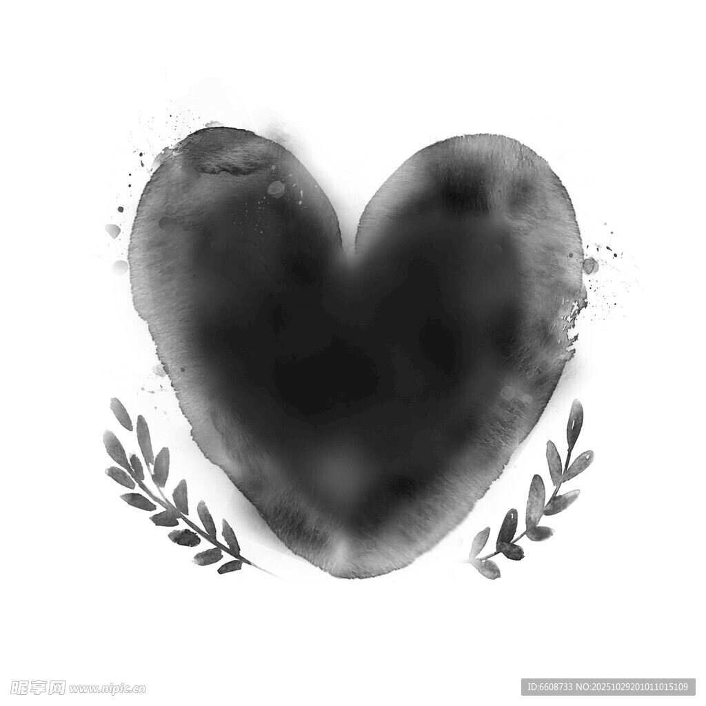 水墨心形装饰图案
