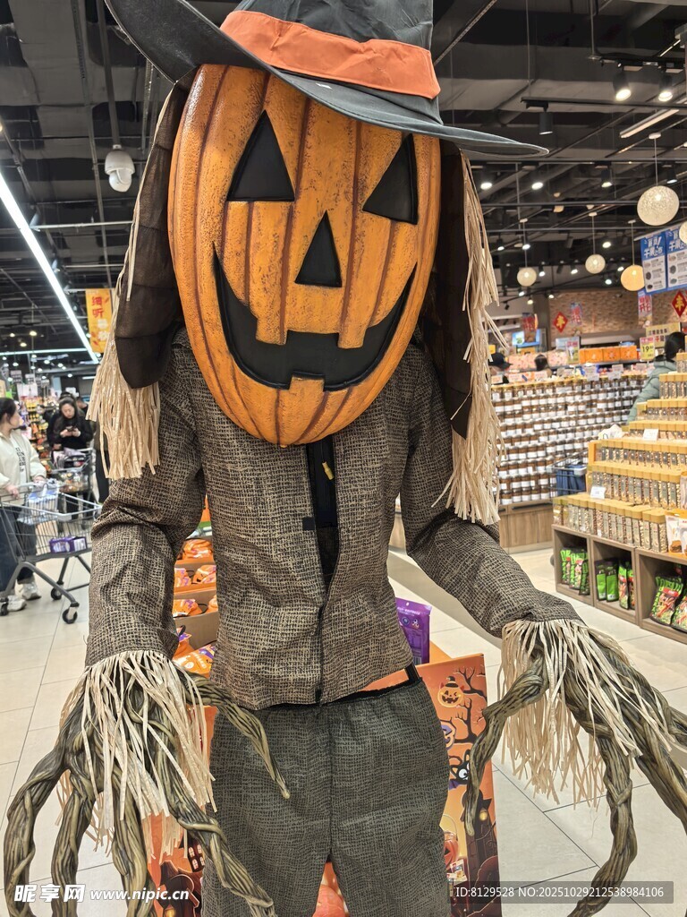 南瓜头稻草人万圣节装饰