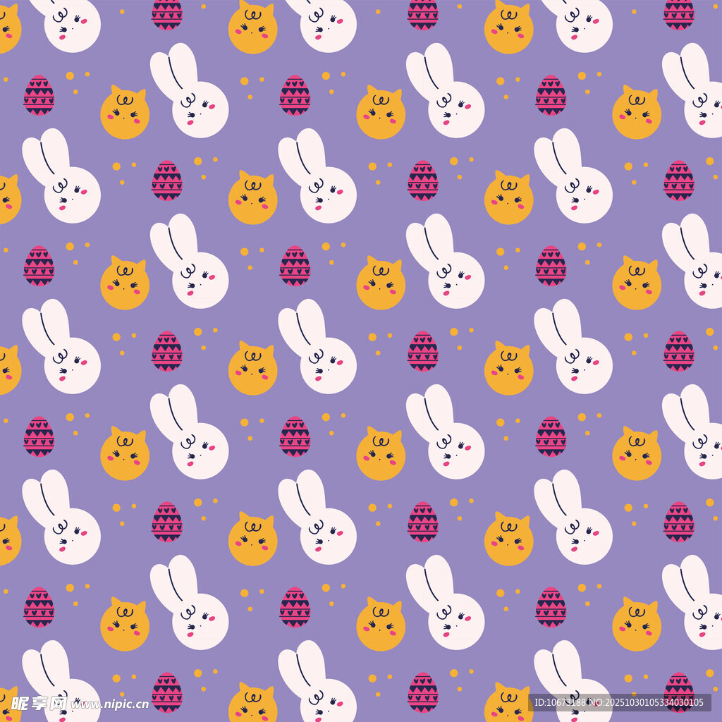 可爱兔子花卉紫色背景图案