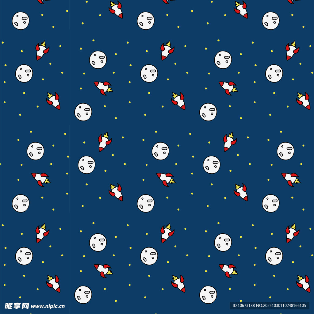 蓝色背景火箭星球图案