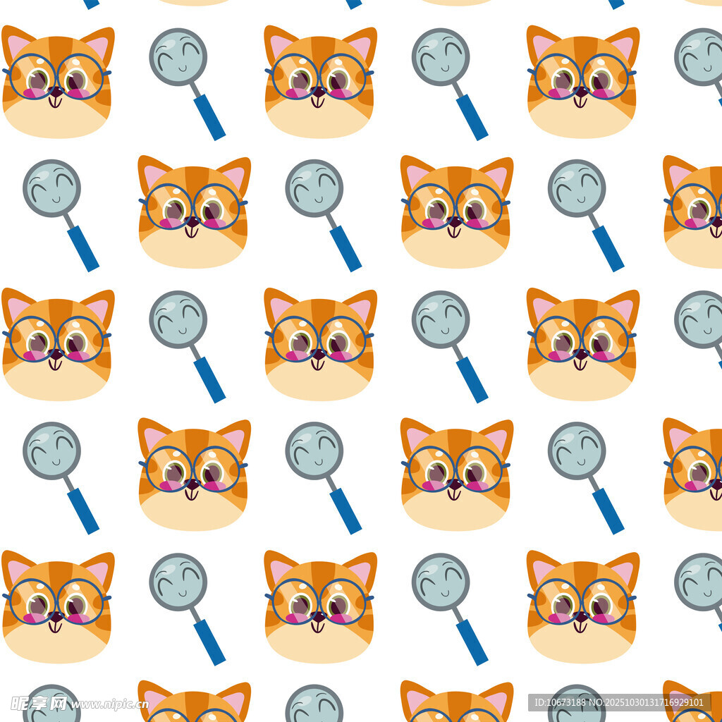 猫咪与放大镜无缝图案