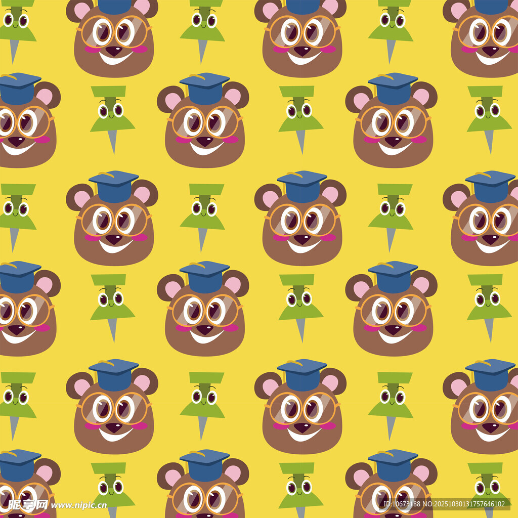 小熊图案的黄色背景花纹