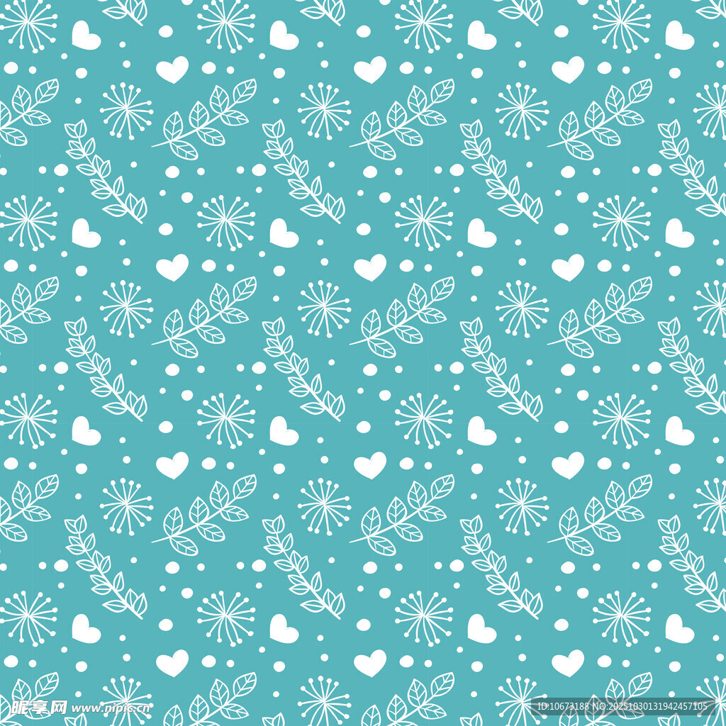 蓝绿色雪花爱心图案背景