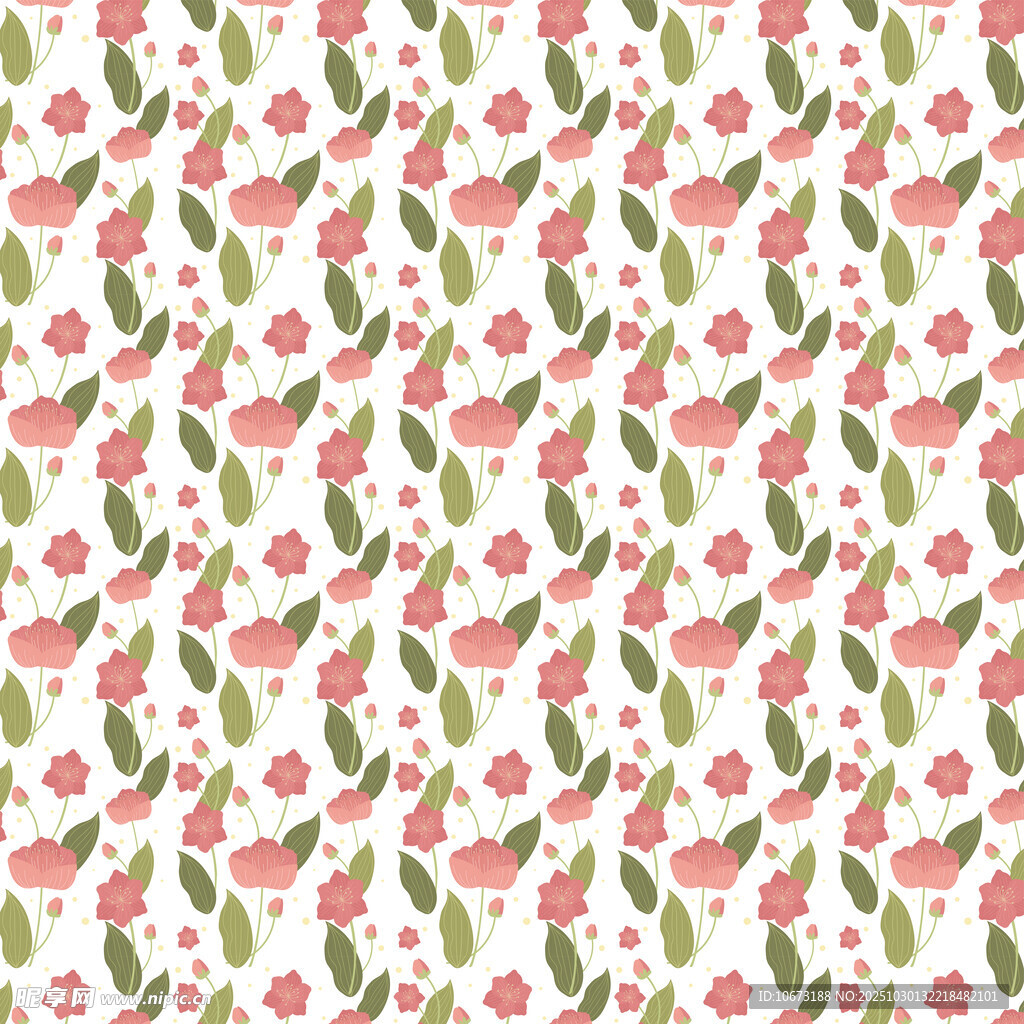 粉色花卉绿叶无缝图案