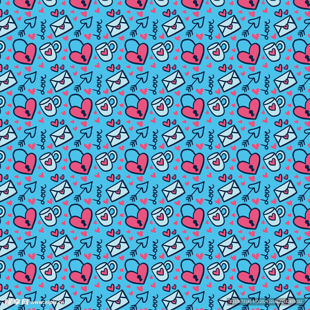 蓝色爱心图案无缝背景