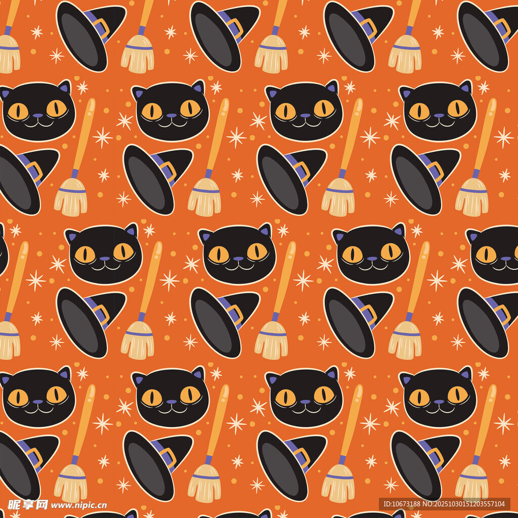 万圣节黑猫南瓜图案背景